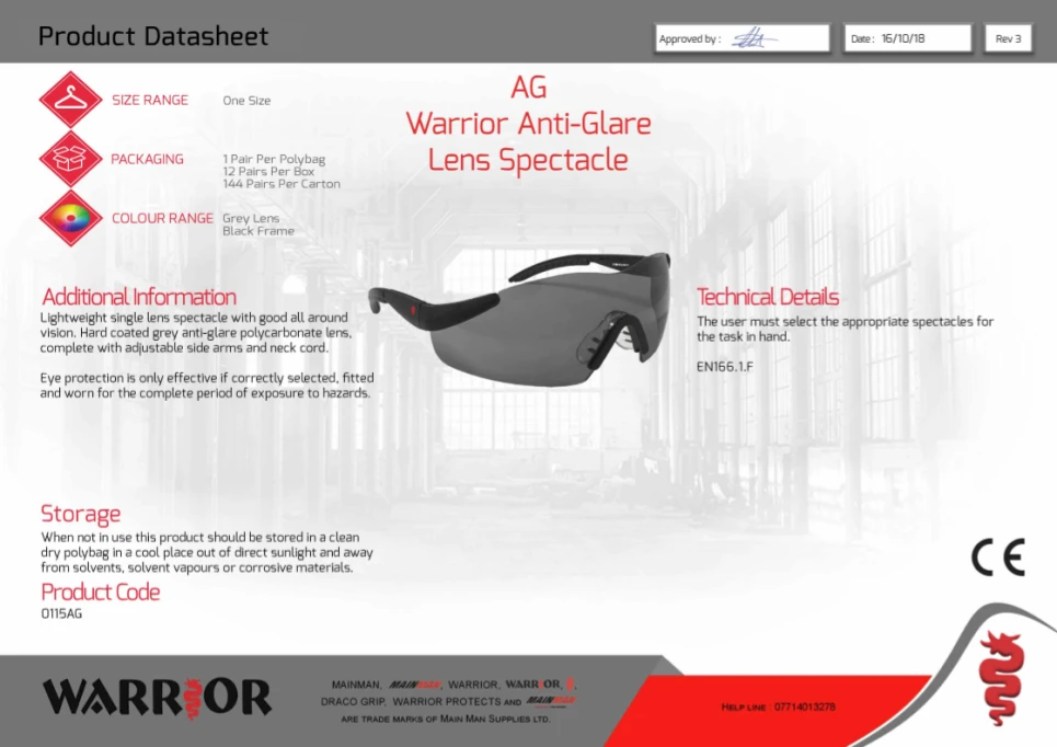 Warrior Grey Anti-Glare Lens Spectacle One Size - 12 Pack 4 Warrior Grey Anti-Glare Lens Spectacle One Size - 12 Pack - Image 4